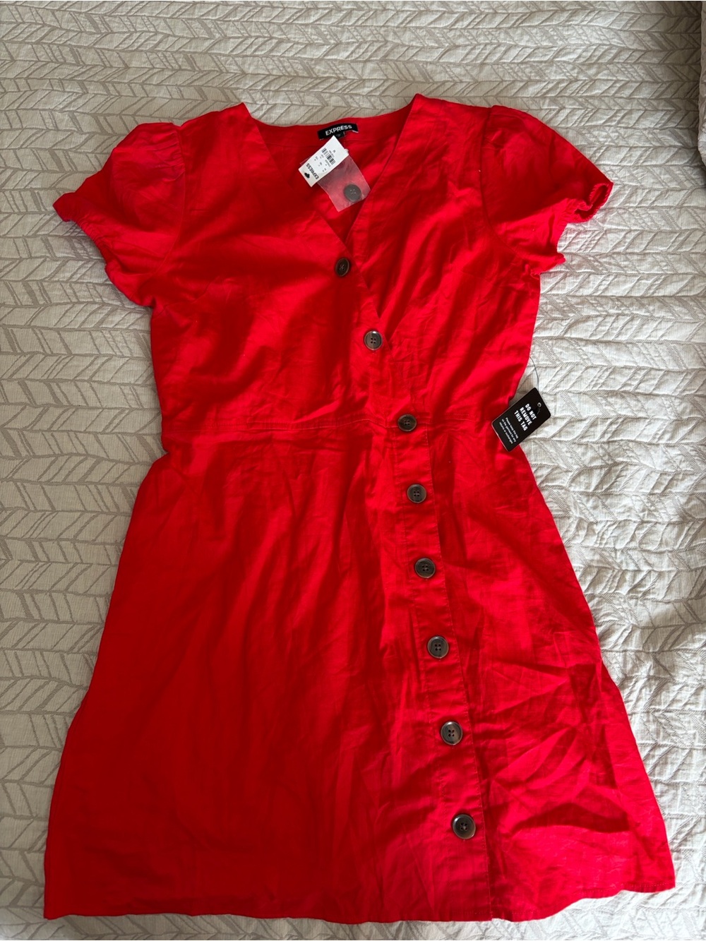 Express NWT 100% Cotton Red Button-Front Dress- Medium